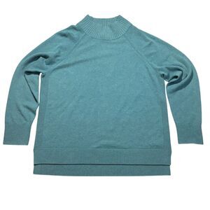 L.L Bean Cyan 100% Cashmere Mockneck Sweater sz XL Cozycore soft Knit high-low